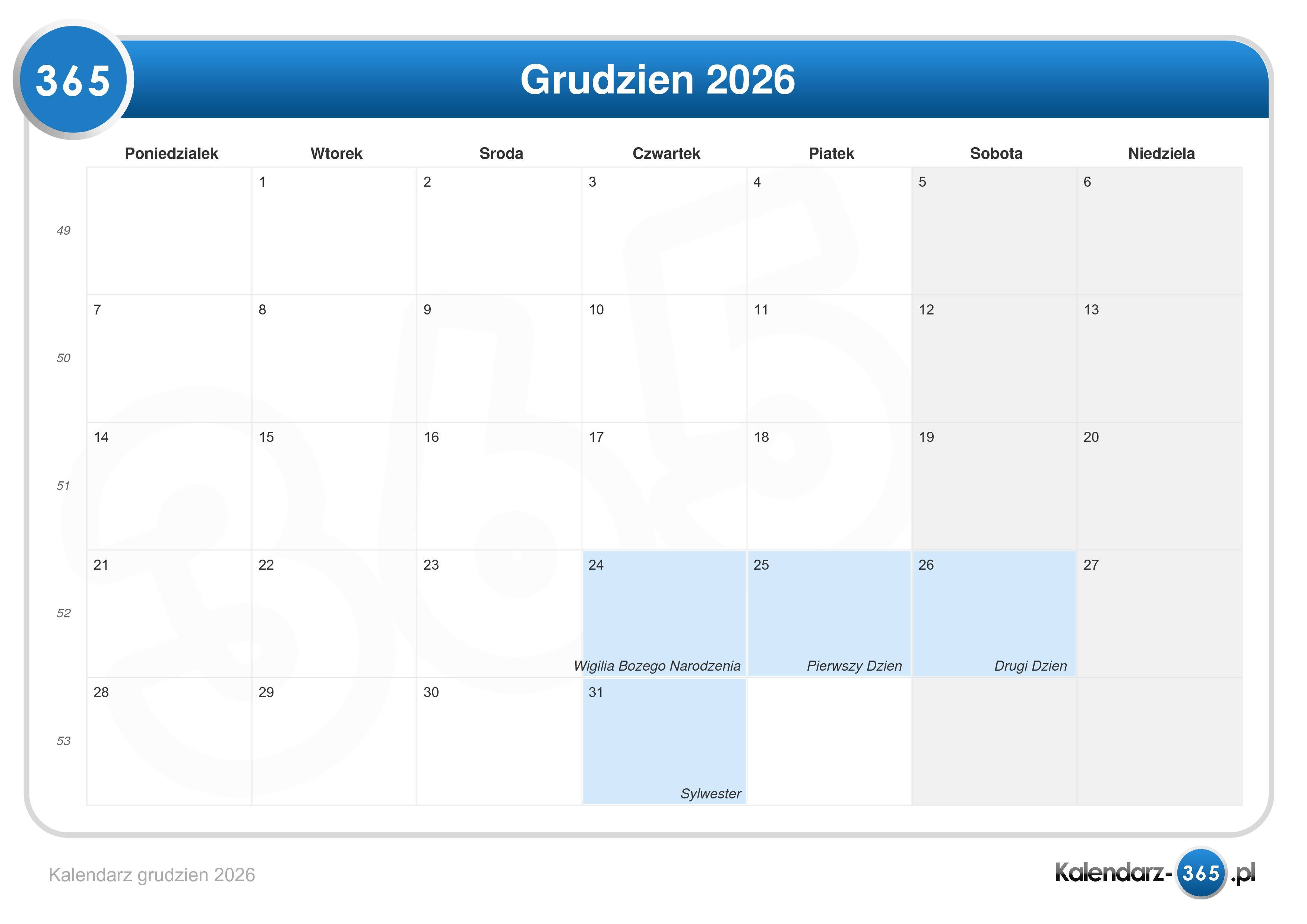 Kalendarz Grudzie 2026 kalendarz-grudzie-2026