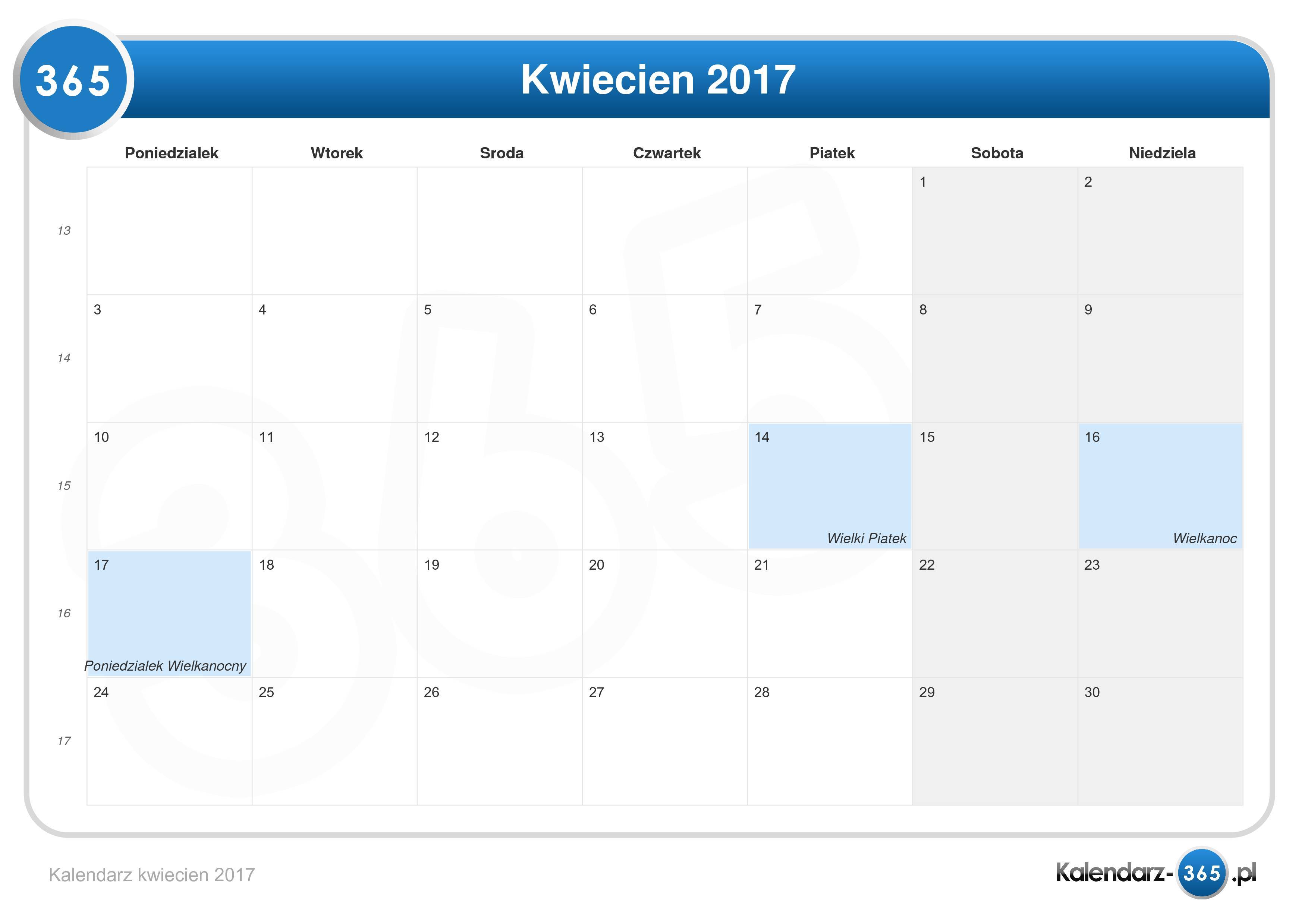 Kartka Z Kalendarza Kwiecień 2017 Kalendarz kwiecień 2017
