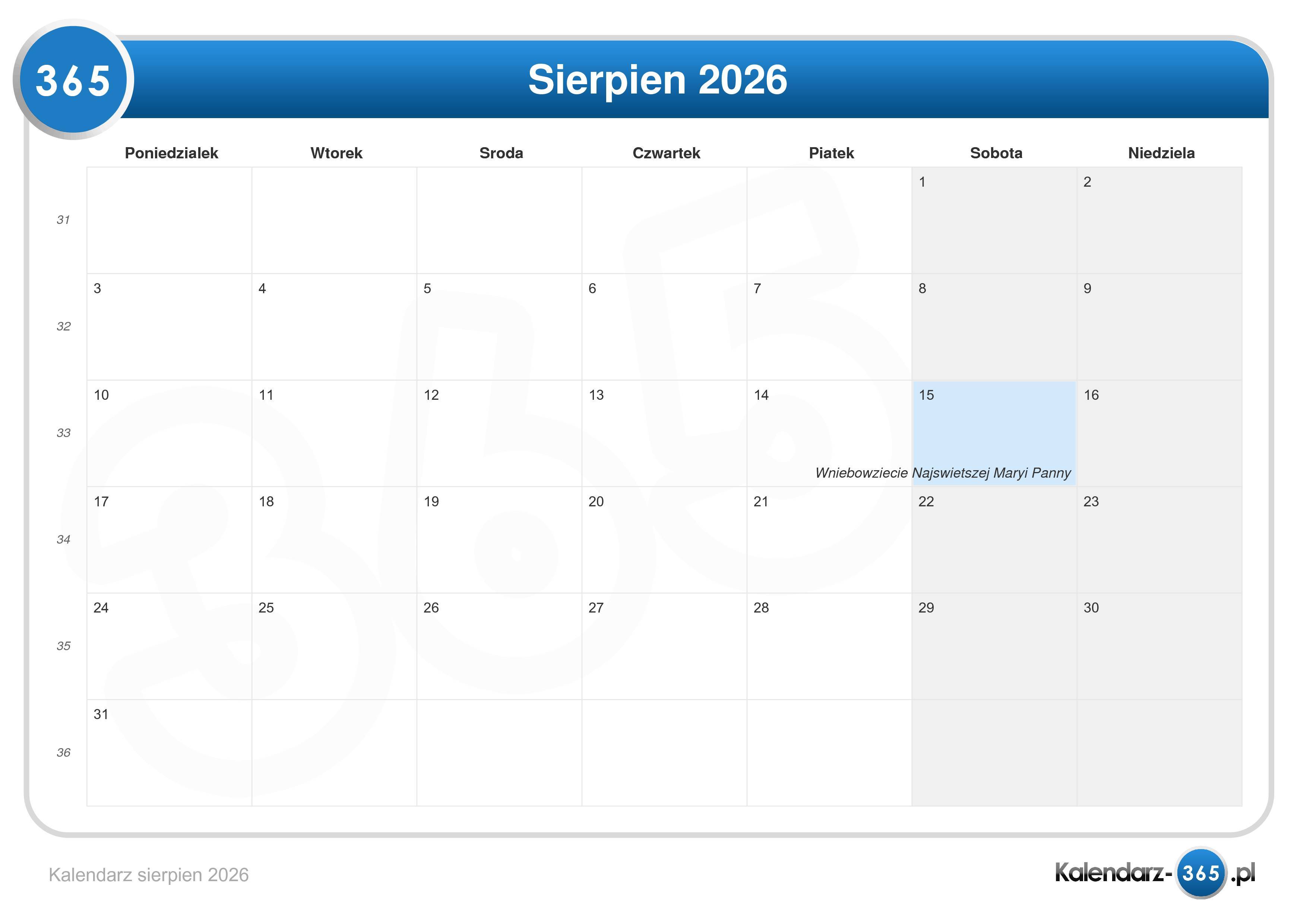 Kalendarz Sierpie 2026 kalendarz-sierpie-2026