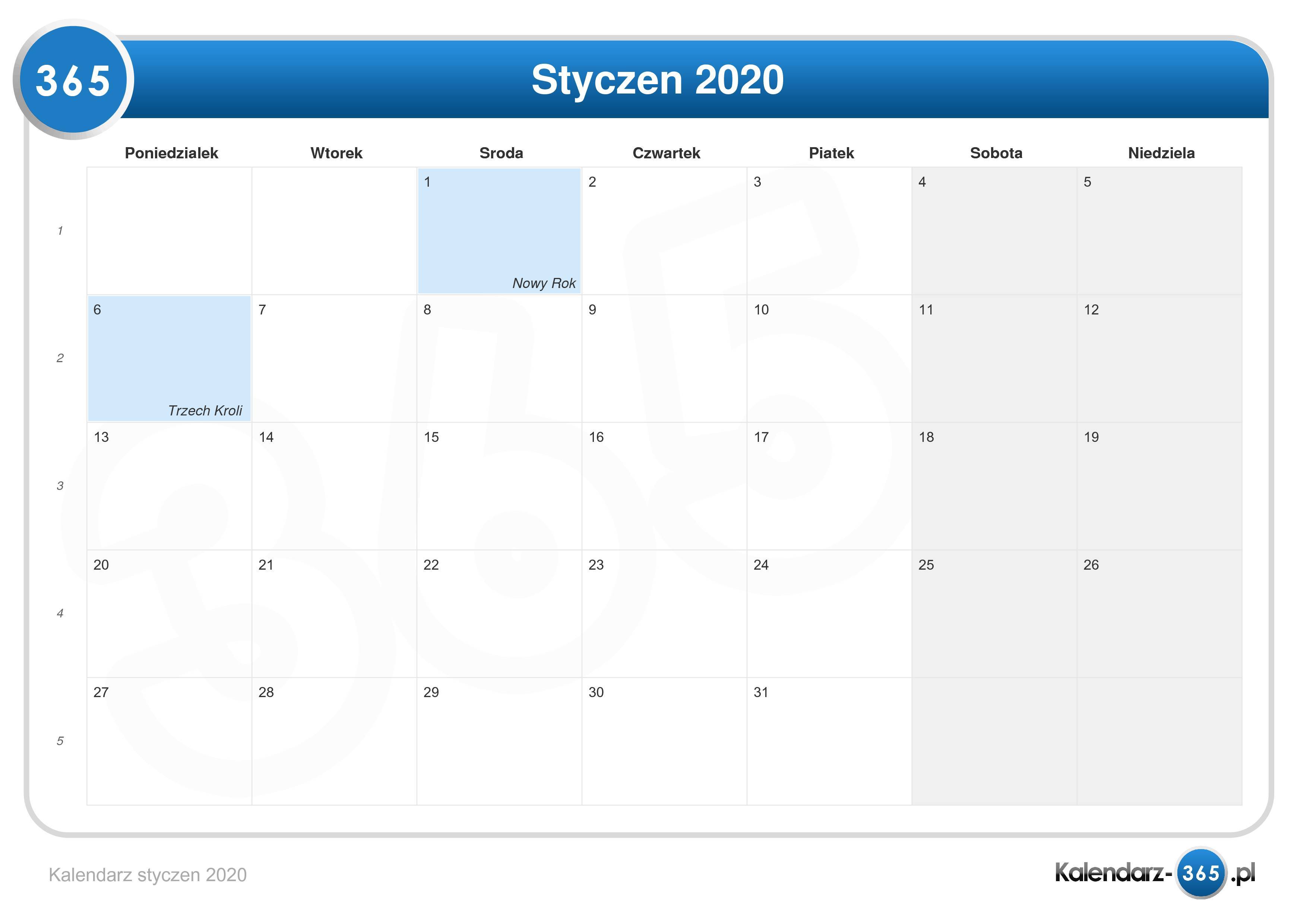 Kalendarz Z Tygodniami 2020 Pdf Kalendarz styczeń 2020