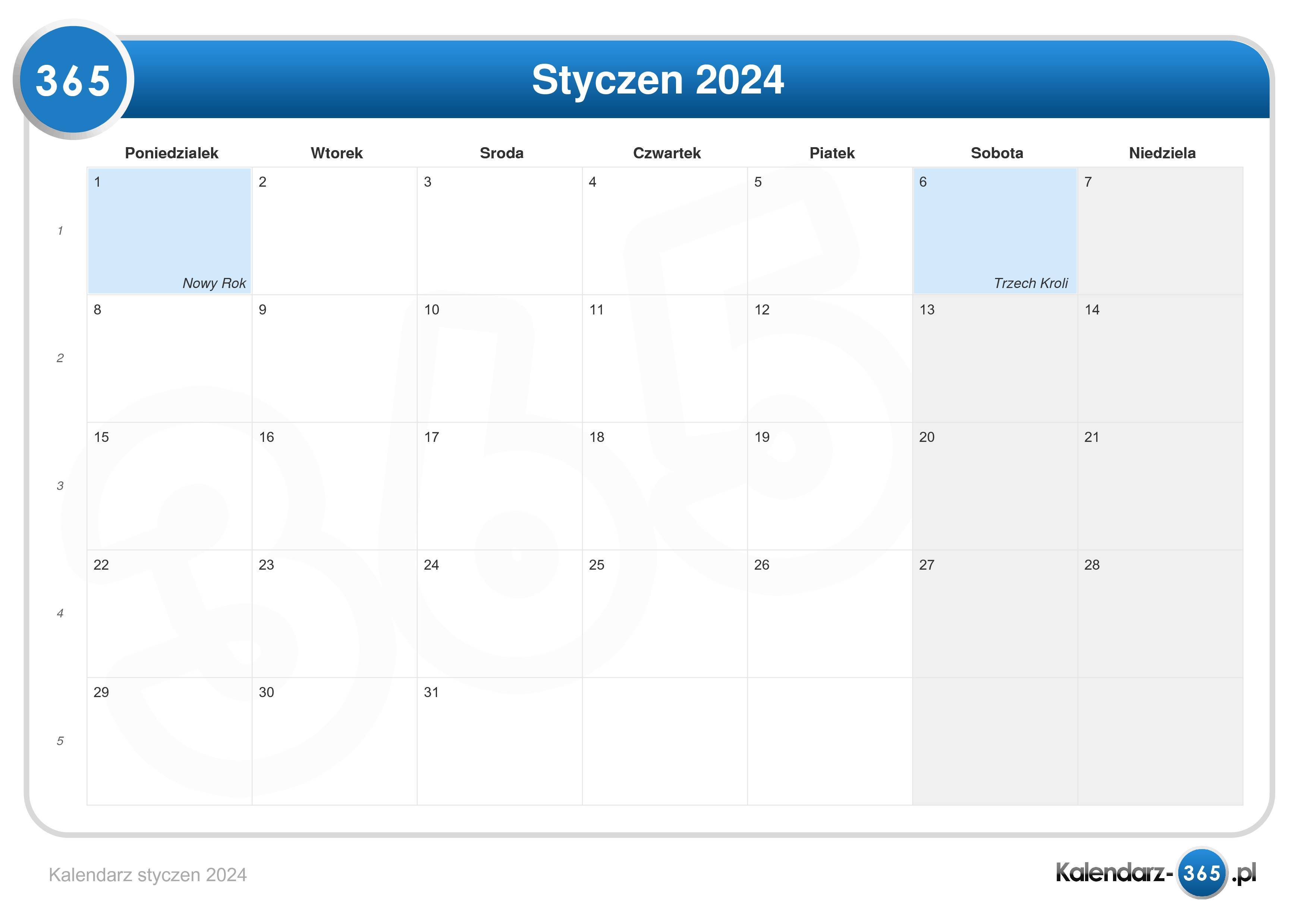 Kalendarz styczeń 2024